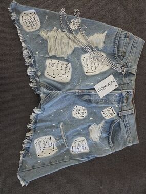 Custom By RICHE BLAC Distressed Denim Shorts – One of a Kind ✨ Vintage